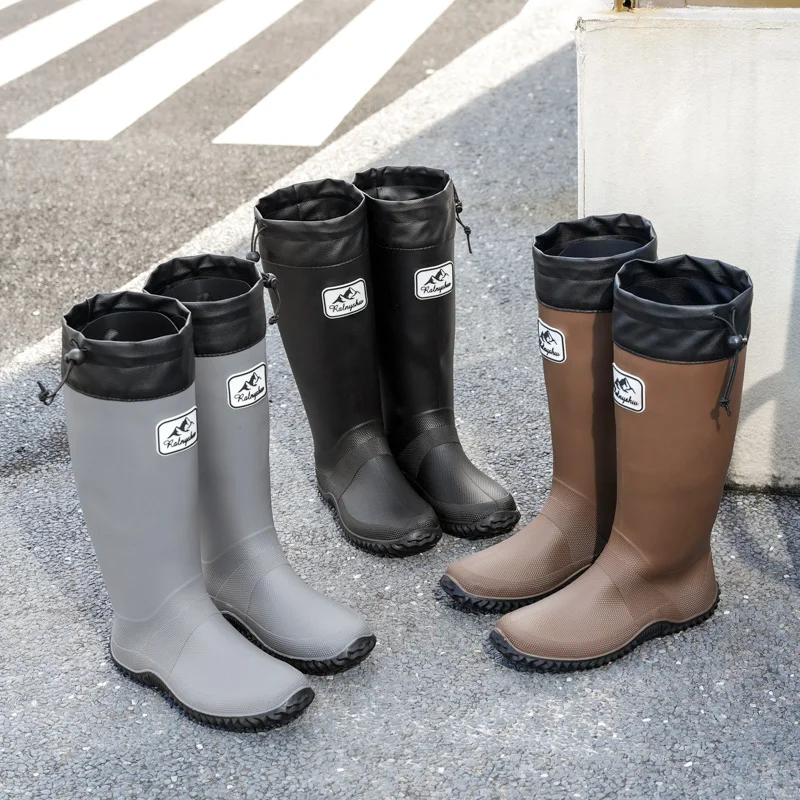 1 Pair of Women's Soft, Foldable, High-Top, Non-Slip Pvc Rain Boots with Drawstring Closure for Outdoor Commuting