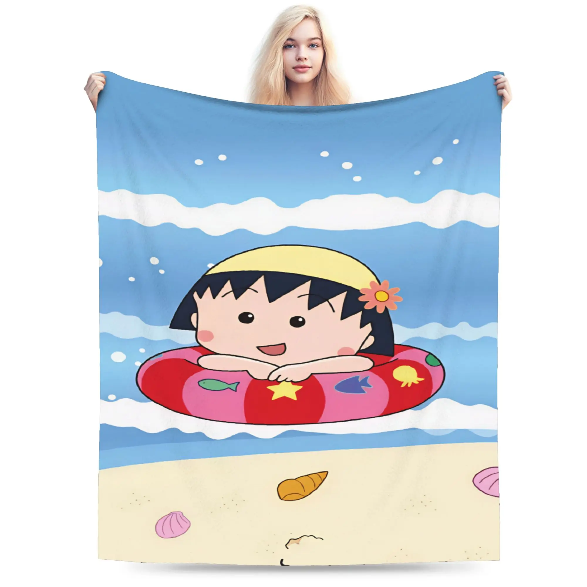 Chibi Maruko Chan Warm Comfy Blanket  Casual Plane Travel Throw Blanket Couch Bed Flannel Bedspread Sofa Bed Cover
