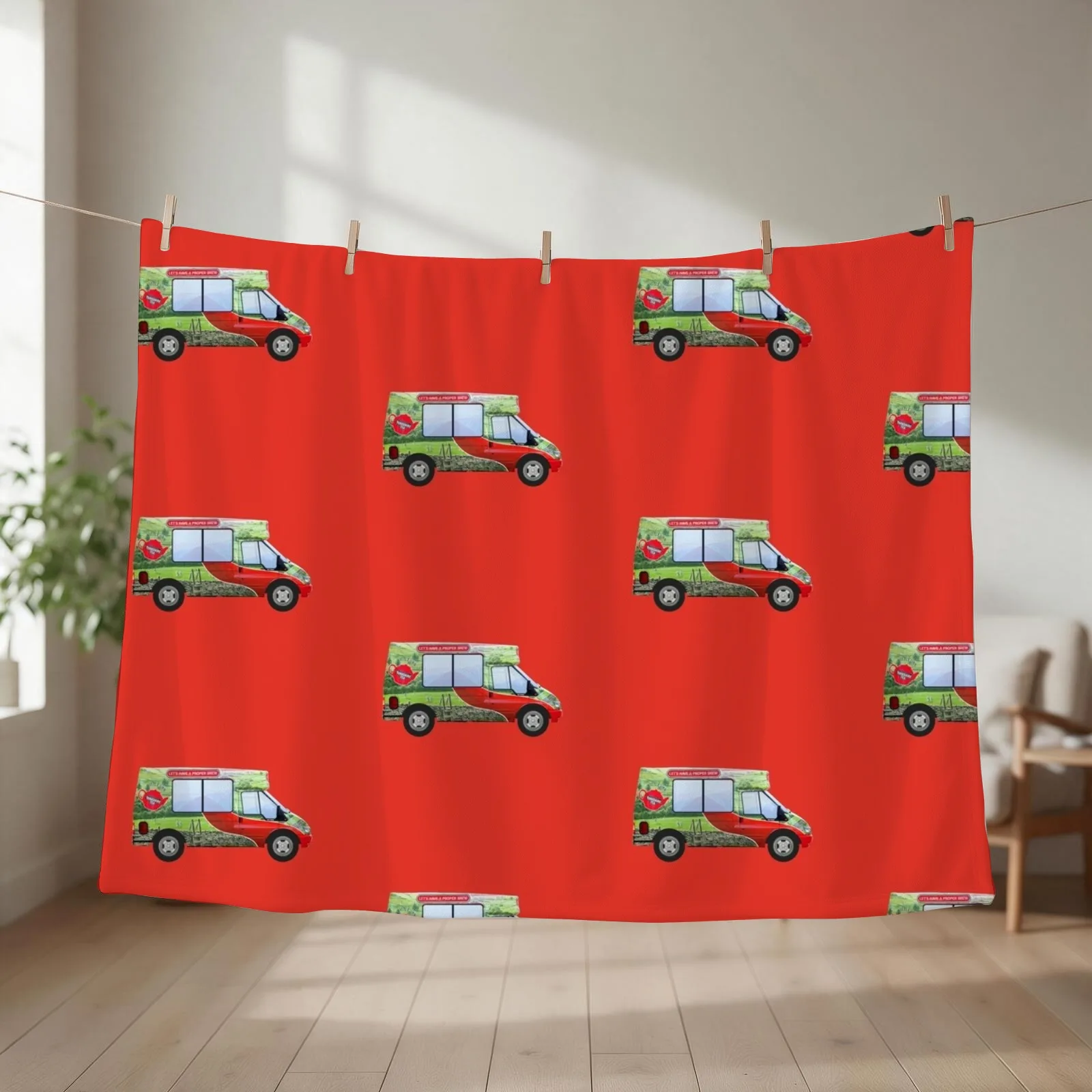 Yorkshire Tea Van Red Throw Blanket couch cozy soft plush fuzzy picnic outdoor blanket