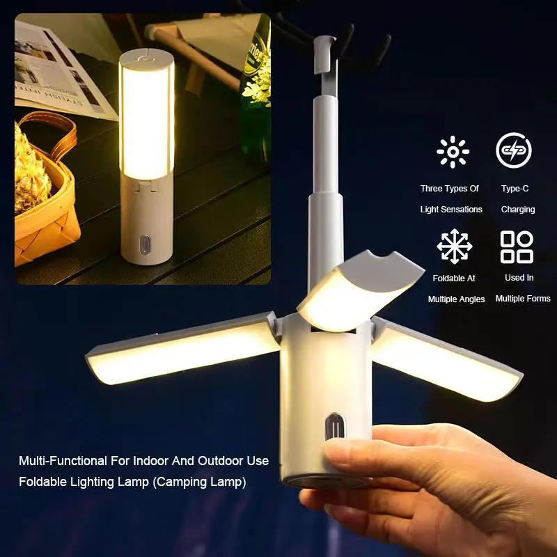 Three-color Light Outdoor Camping Lamp Foldable Multi Use Tent Lighting Handheld Lamp Student Dormitory Hanging Lighting Lantern