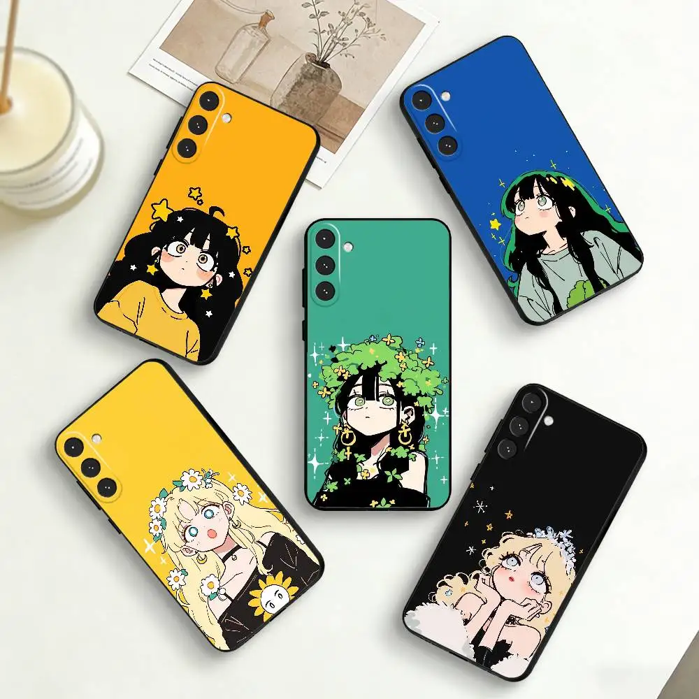

C-Cute G-Girl Illustration Phone Case For Samsung Galaxy A73,A72,A71,A70,A53,A52,A51,Others Soft Black Cover