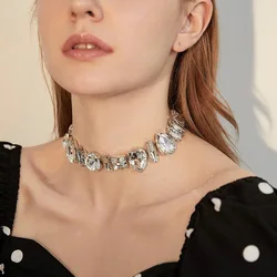 Personality Exaggeration Fashion Geometry Crystal Beaded for Women New Luxury Temperament Shiny Zircon Choker Chain Jewelry Gift