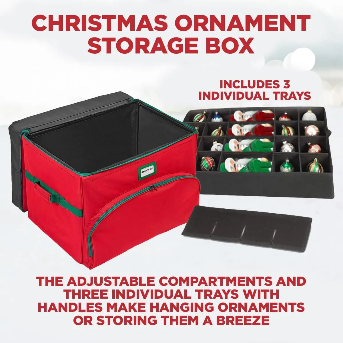 Boîte de rangement pour ornements de noël avec séparateurs réglables, peut contenir 72 décorations, matériau durable