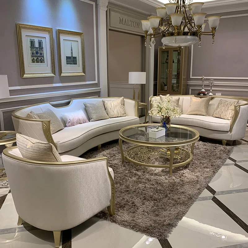 

American light luxury sofa, Italian small apartment living room combination, model house villa champagne solid wood