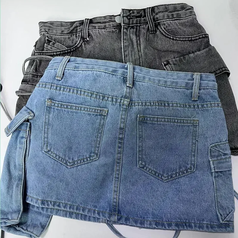 

Soefdioo Fashion Irregular Pocket Cargo Denim Skirt Women Clothing Summer 2023 Sexy A-line Hip Skirts Female Bottoms Streetwear