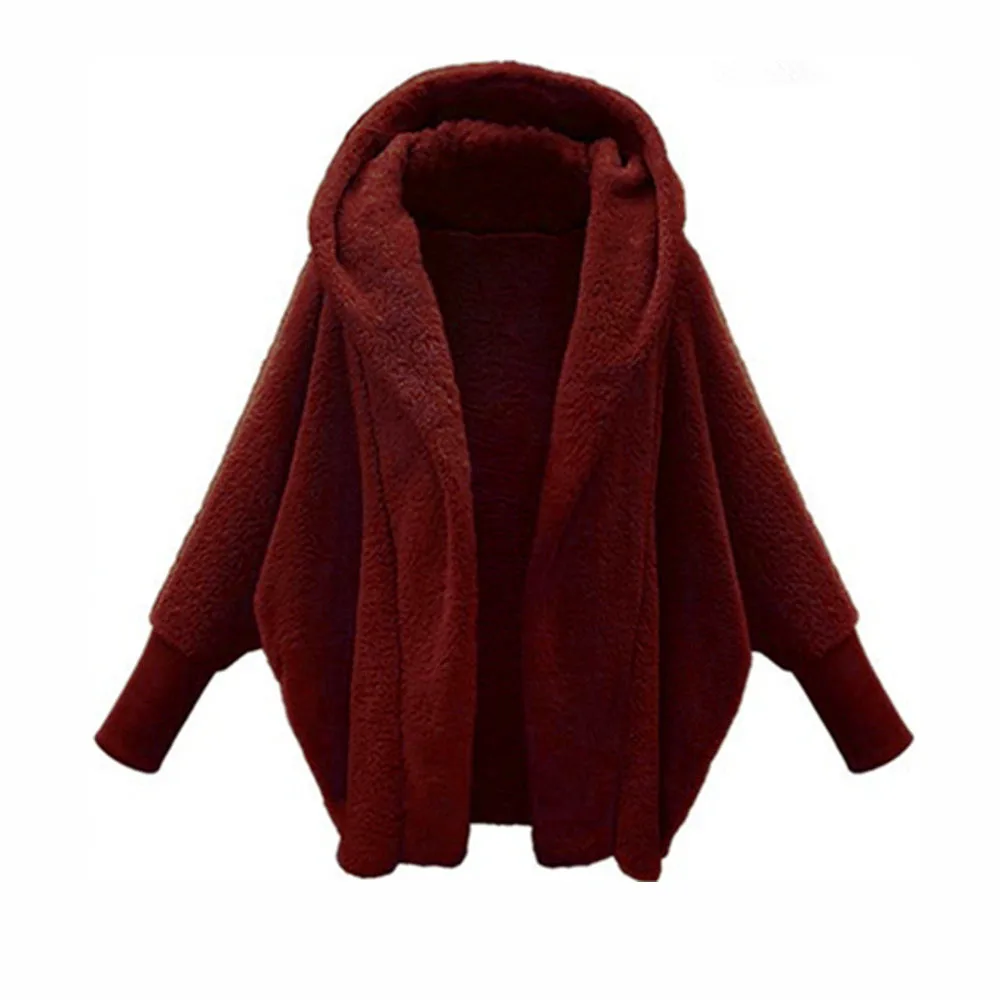 2025 Autumn and Winter European and American Women's Clothing Solid Color Long Sleeved Hooded Loose Plush Thick Coat for Women