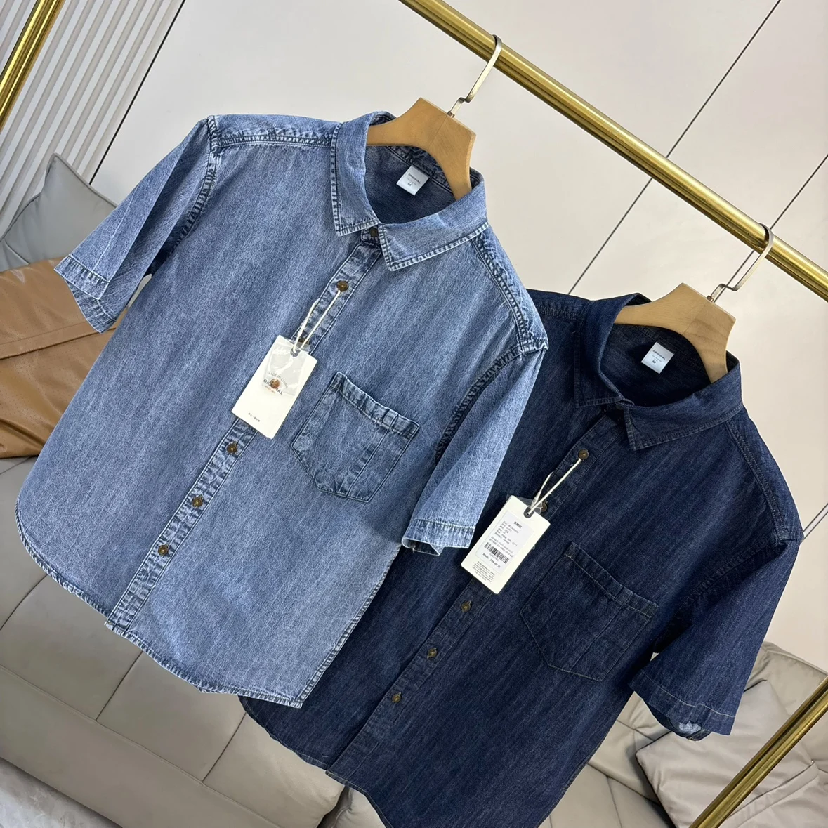 

Классическая американская мужская повседневная рубашка из хлопкового денима с коротким рукавом, летняя, из чистого хлопка, с одним карманом