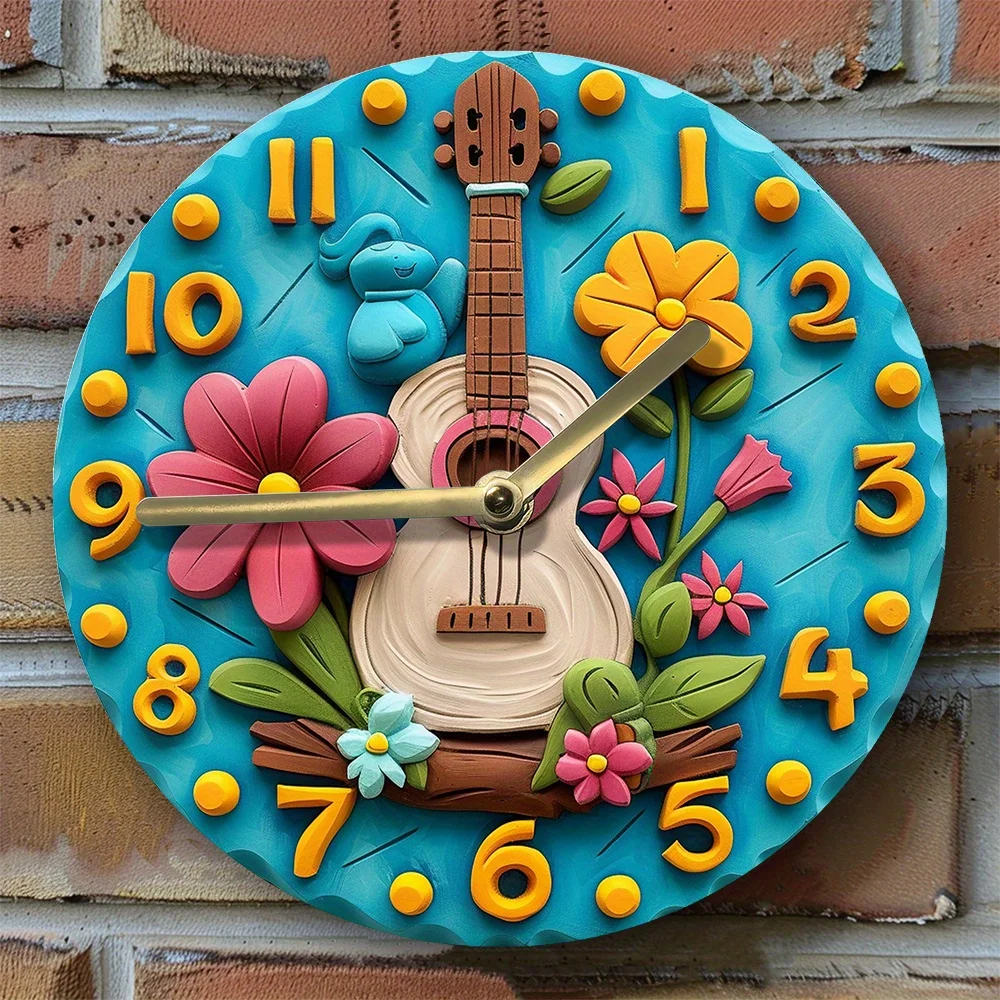 DIY Guitar Themed Silent Wall Clock Kit with 3D Design -High Definition 2D Print Craft Clock for Living Room,Artistic Decor Gift