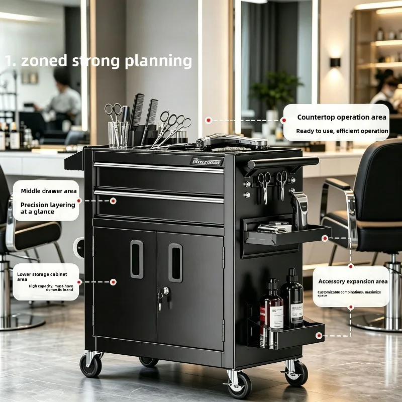 Barber Shop Tool Cabinet Cart Movable Storage Floor Standing Multilevel Multifunctional Shelving Storage Cart Rolling Cart