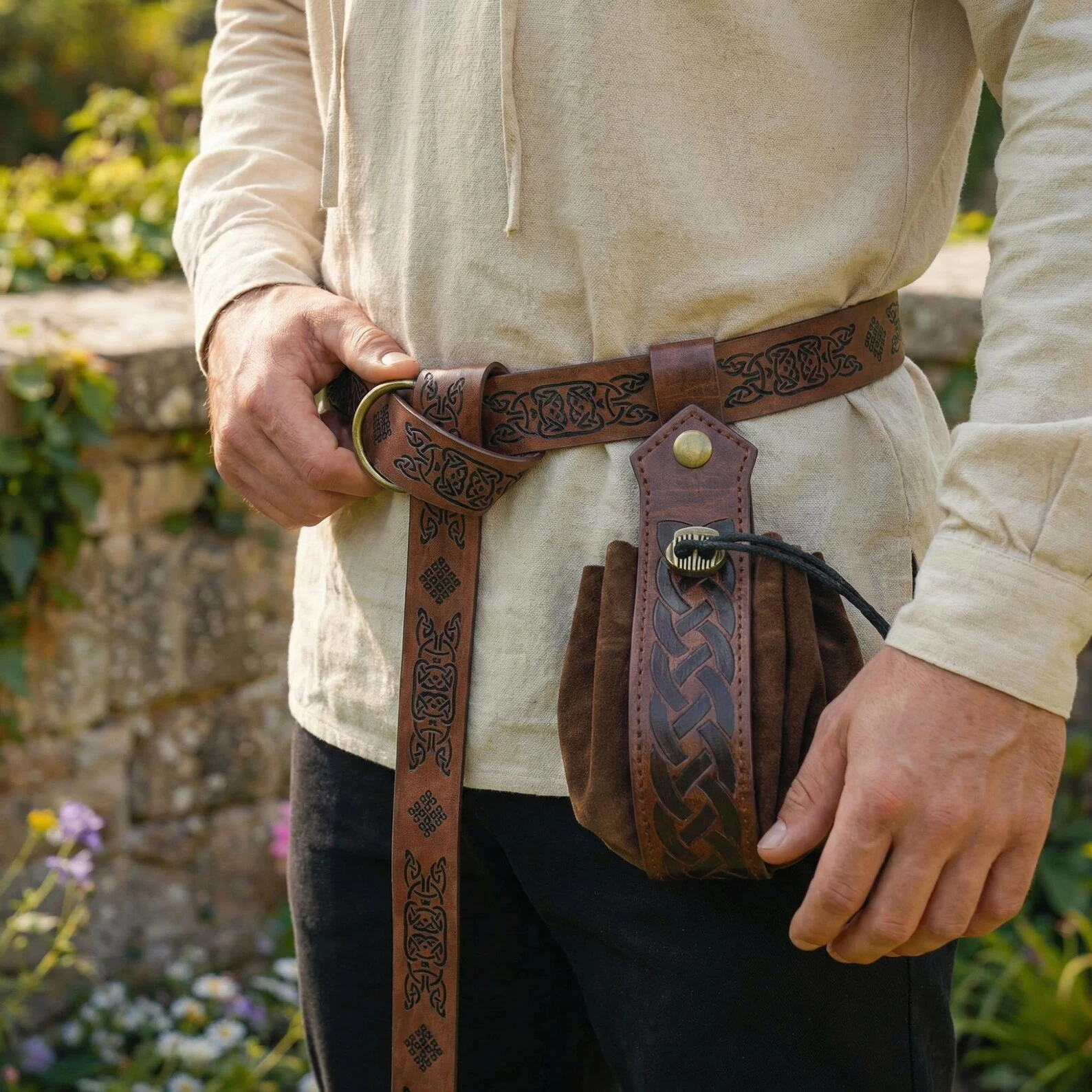Halloween Medieval Drawstring Coin Purse Viking Style Celtic Knot Pattern Waist Bag Dice Bag Renaissance Costume Accessories