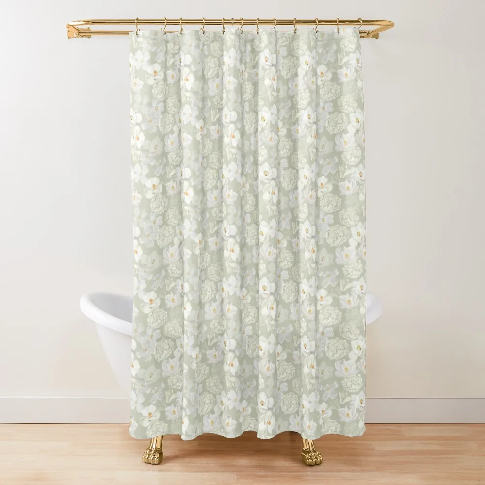 

White Flowers on Pale Green Shower Curtain Waterproof Bathroom Shower Waterproof Shower For Bathrooms Curtain