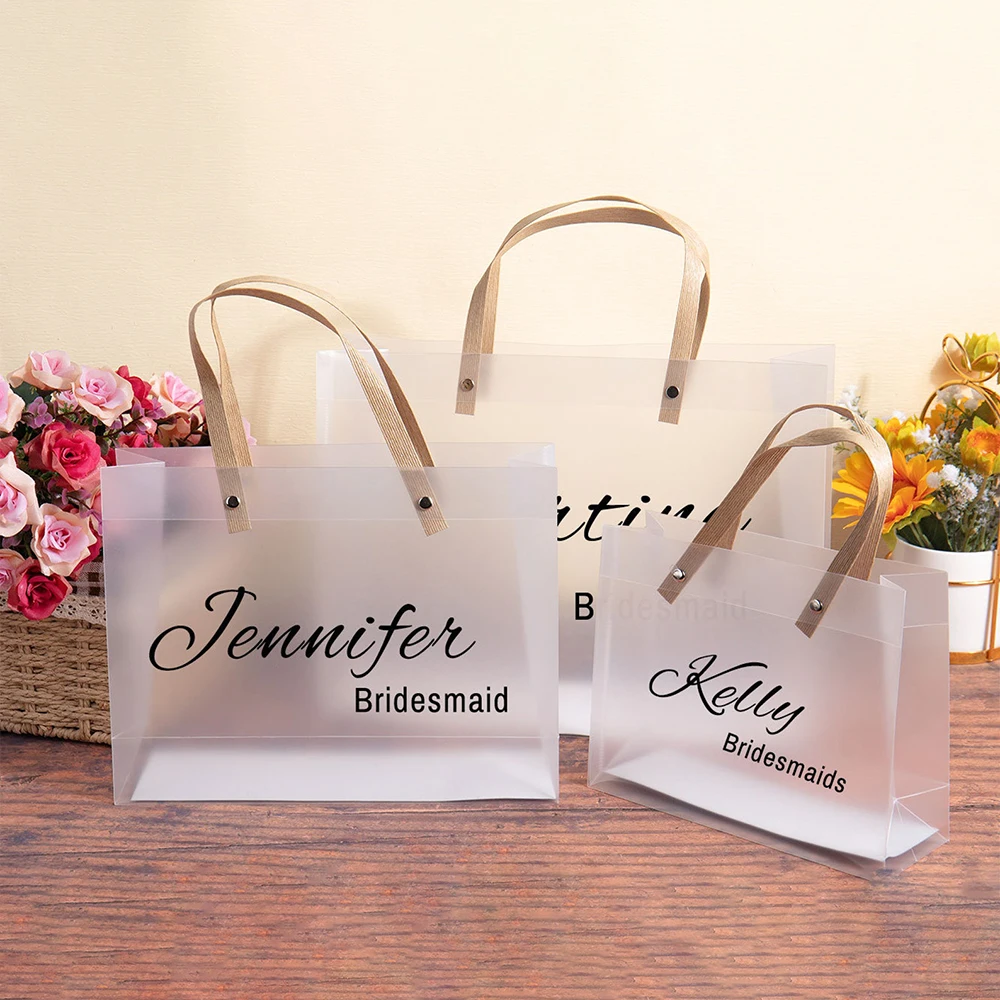 Personalised Clear Party Gift Bags with Handle PVC Plastics Name Tote Bag Wedding Birthday Bridal Shower Bridesmaid Favors