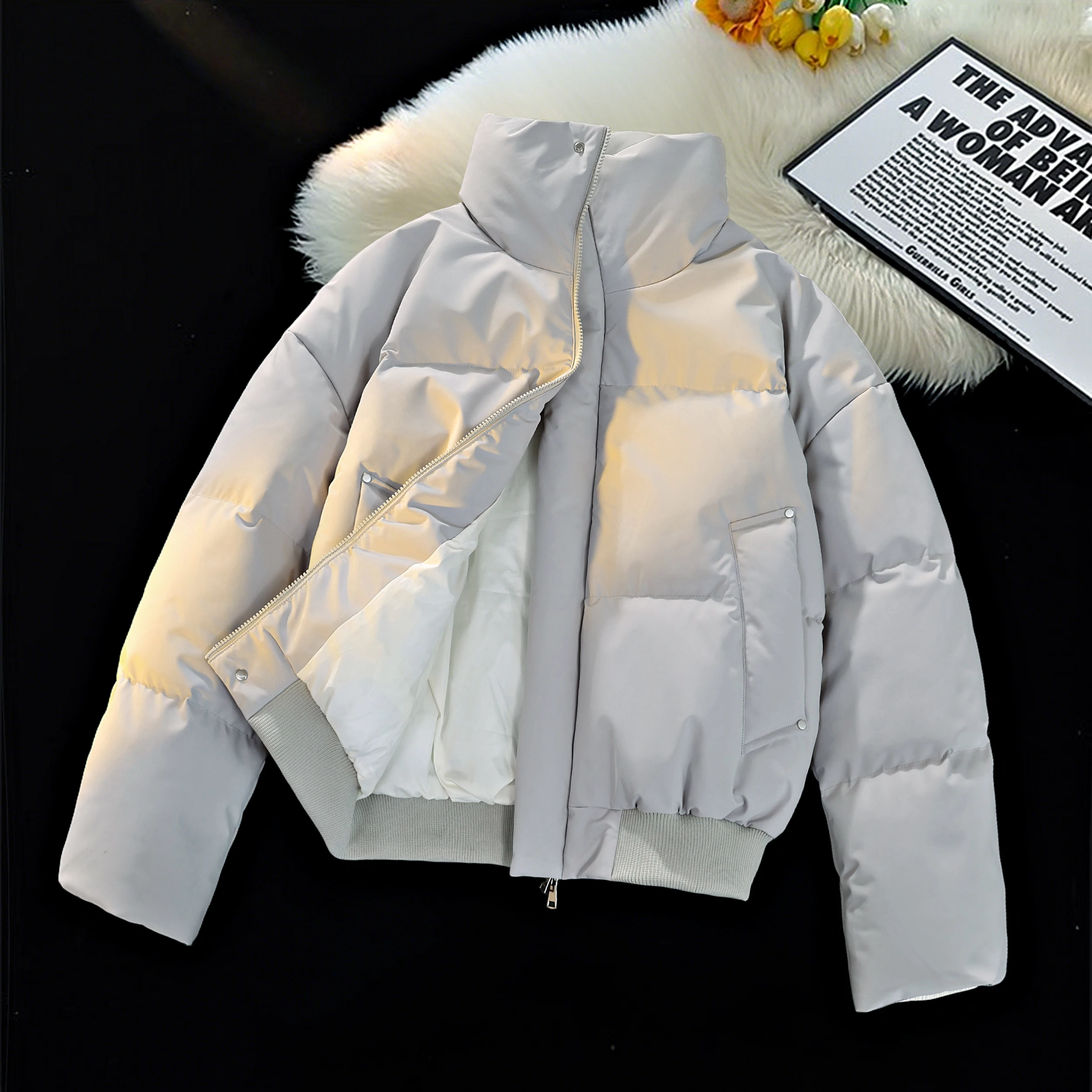 

Цельная унисекс осенне-зимняя многоцветная короткая хлопковая куртка с воротником-стойкой, свободная и утолщенная для тепла, варианты разных цветов, стильное и уменьшающее возраст морозостойкое пальто, подходит для повседневного ношения