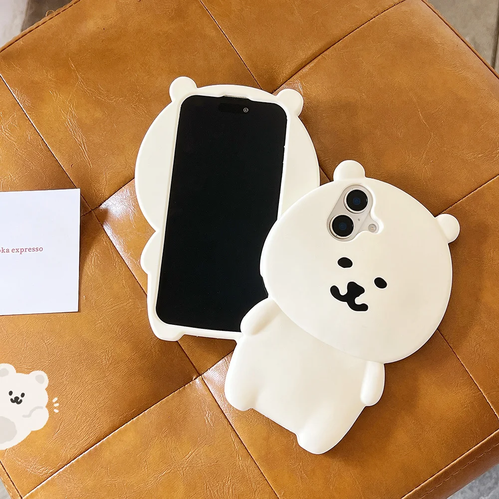 Kawaii 3D Cartoon Nagano Bear Phone Case For iPhone 12 13 14 15 Plus 16 Pro Max Soft Silicone Cover