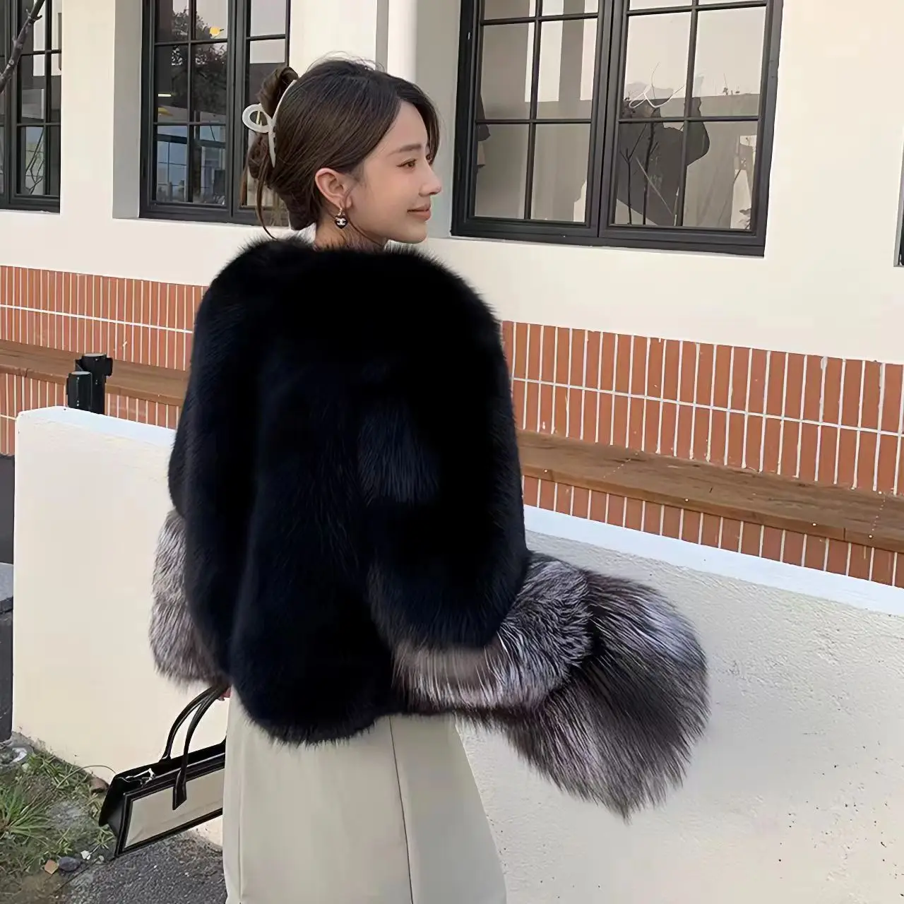 Faux Fur Coat for Women, Covered Button, Fox Fur Collar, Long Jacket,Thick Warm Clothes,Streetwear,Autumn and Winter, 2024