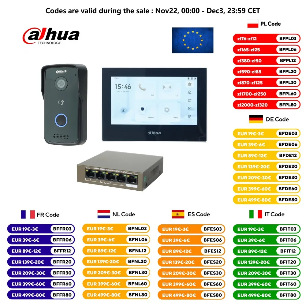 Dahua Multi-Language IP Video Intercom KIT,VTO2111D-P-S2 & VTH2621G-P & PoE switch,support SIP,RFID Card Unlock