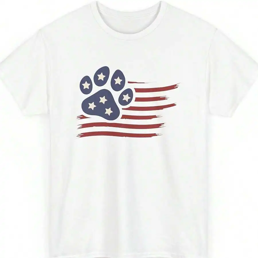 America Paw Flag Dog Mom Dog Graphic T‑Shirt Funny Cute Puppy Lover Crew Neck Casual Short Sleeve Top For Dog Owners Holiday Daily Wear
