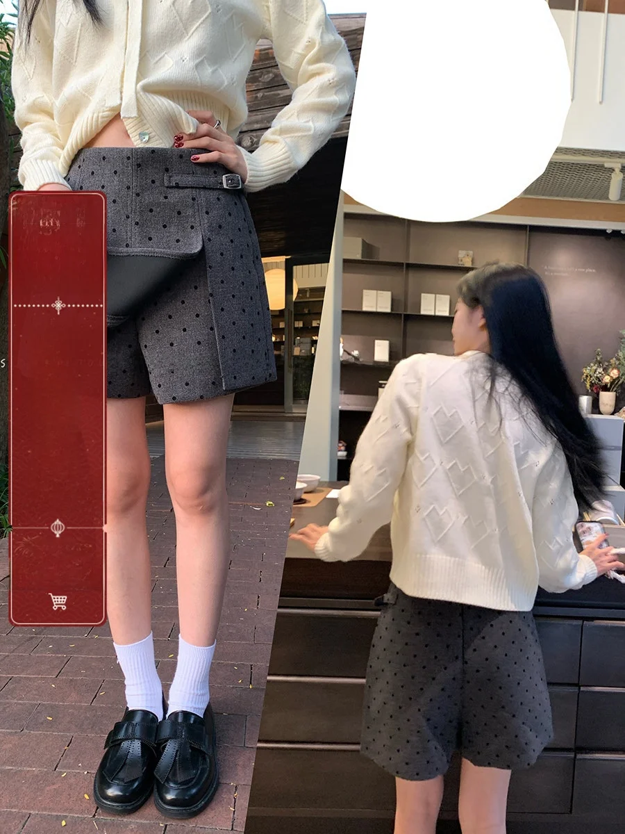 

High Waist A-Line Skirt Pants Polka Dot Casual Trousers Korean Sle Lengthening Legs Effect Slimming Pattern for Women