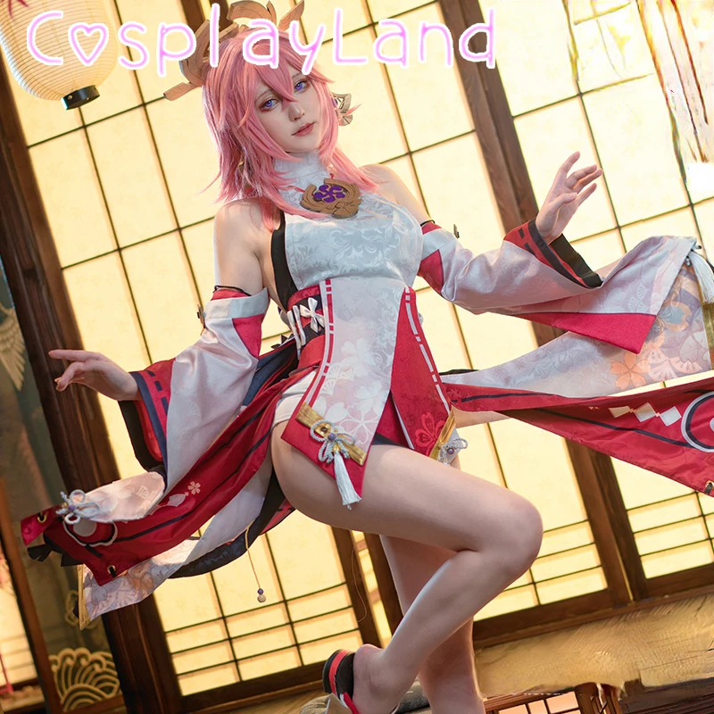 

Game Genshin Impact Yae Miko Cosplay Costume Uniform Jacquard Fabric Chinese Style Halloween Costumes for Women Sexy Suit