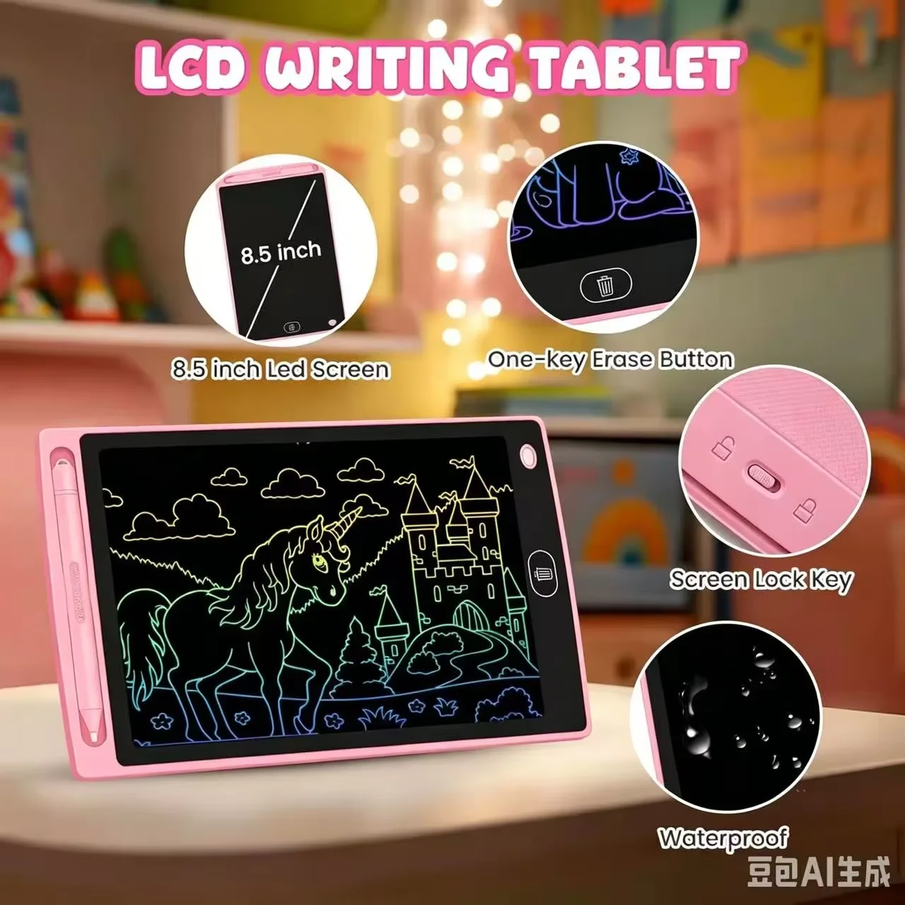 Kids LCD Writing Tablet, One-Click Clear Electronic Drawing Doodle Board Portable Graffiti Learning Toy
