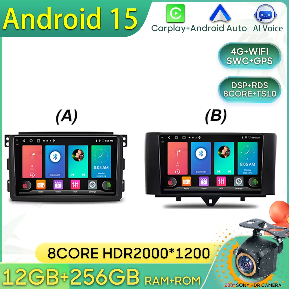 

Android 15 Car Radio For Mercedes benz Smart Fortwo 451 2005 - 2015 GPS Navigation Android Auto Carplay Wifi Stereo Unit No 2din