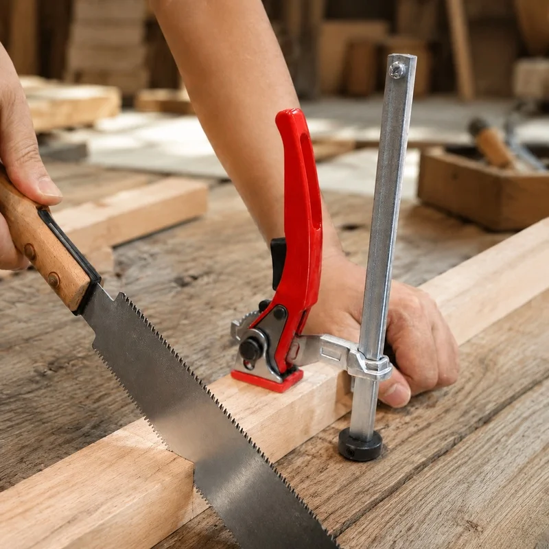 Ratchet Handle Wood Clamp for Benchtops, Heavy-Duty Hold-Down Clip Fits 16-28mm Holes, Fast-Release Design
