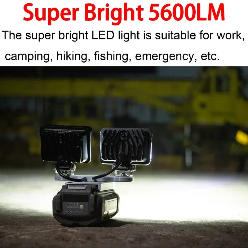 Portable LED Dual Head Work Light for Ryobi 40V Li-Ion Battery Portable LED Cordless Dual Head Tool Light Camping Home Light