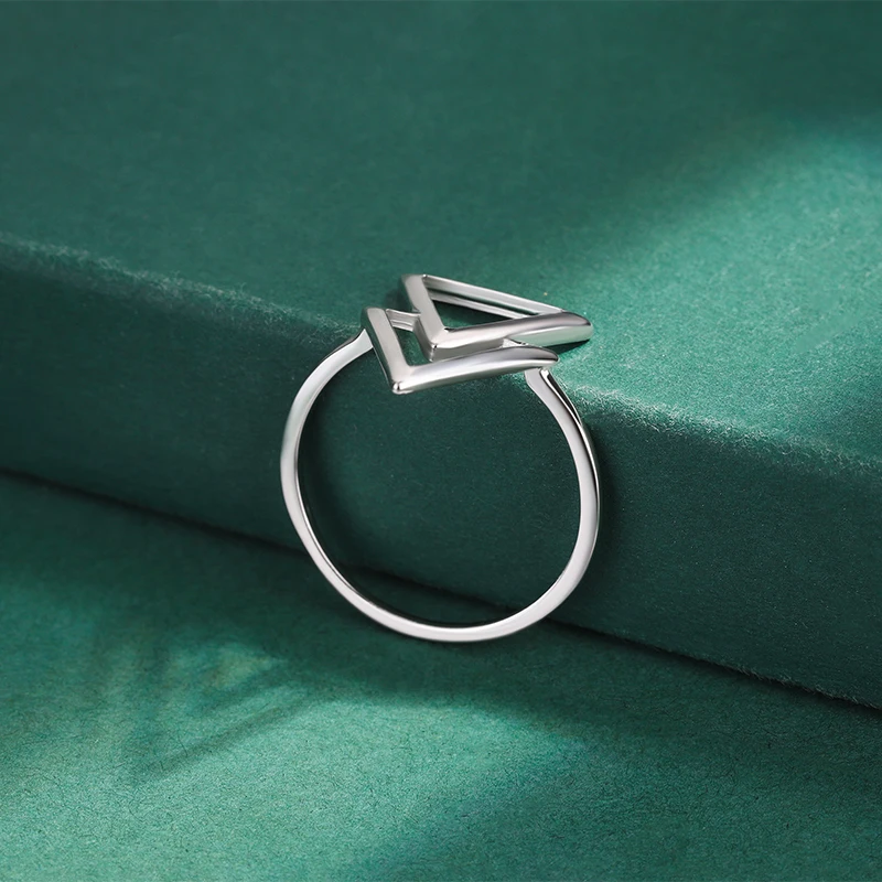 Bague de Couple géométrique Double Triangle ajouré pour femmes, en argent Sterling véritable, bijou Original de fiançailles, cadeau de mariée