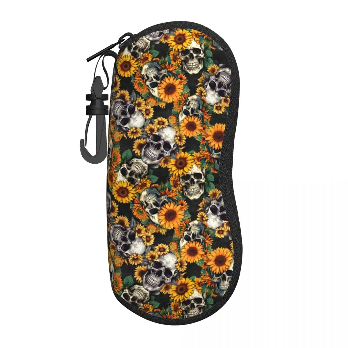 Custom Goth Sunflower SKull Eyeglass Glasses Case Men Women Soft Sunglasses Protective Pouch