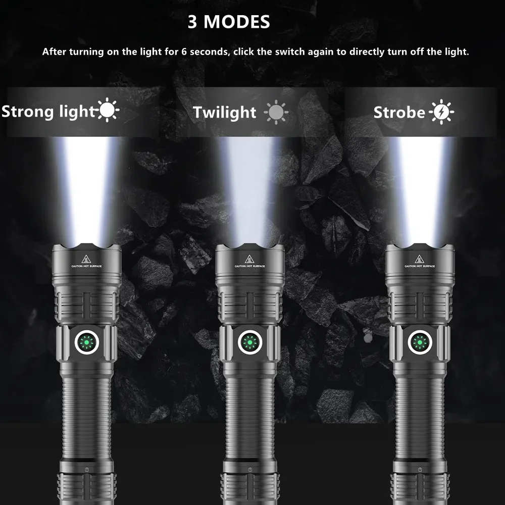 High Power LED Flashlight Outdoor Hunting Tactical Torch USB Rechargeable Zoomable Strong Light Lantern Powerful Long Range Lamp