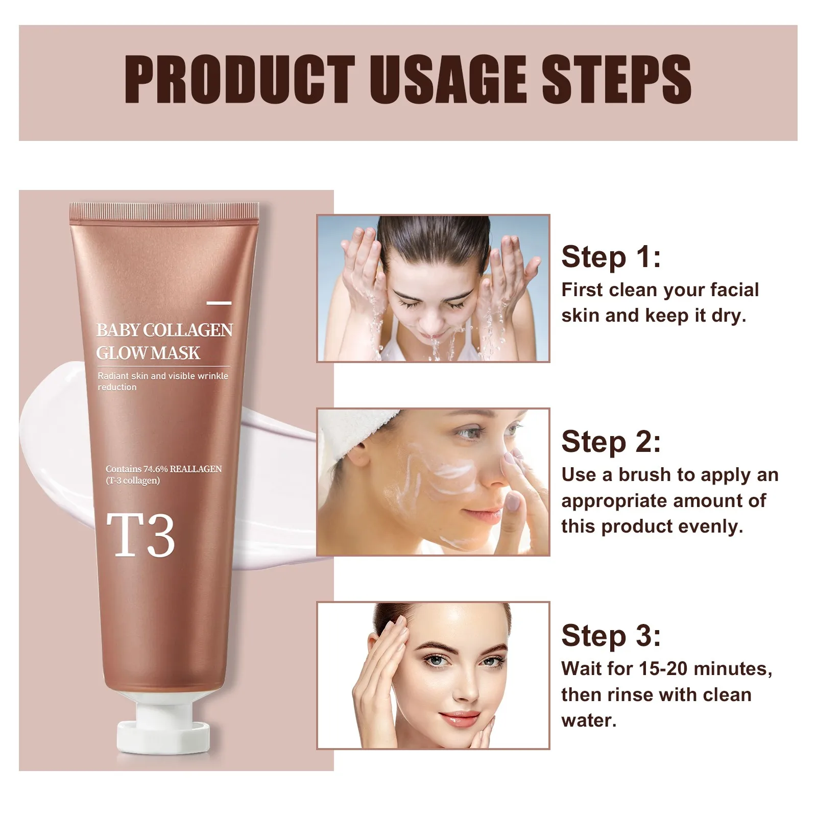 T3 Collagen Mask, Brightening and Exfoliating Korean Mask, Brightening, Increase Skin Elasticity, Firming and Anti-wrinkle Mask