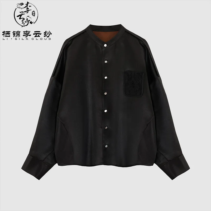 LI SILK CLOUD xiangyunsha  Blouse - Skin-Friendly Soft Fabric, Glossy Texture, Traditional Guangdong Black Pearl Guangdong Gauze
