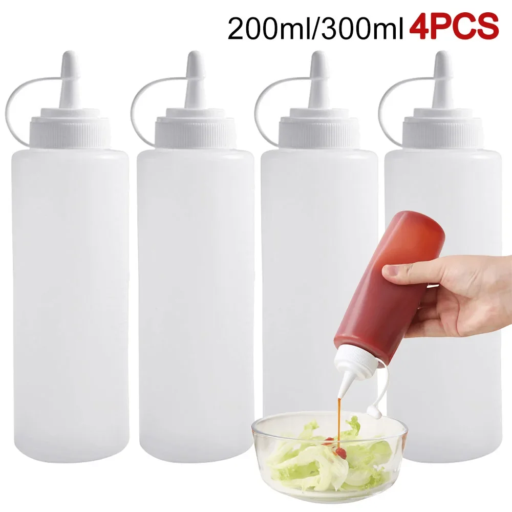 

4pcs Condiment Squeeze Bottles,Kitchen Hot Sauces Olive Oil Bottles Ketchup Mustard Dispensers Kitchen Accessories Gadgets New