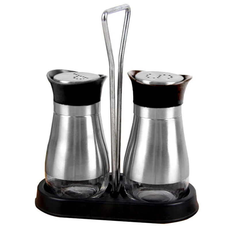 Salt and Pepper Shakers Set, Stainless Steel with Glass Bottle, Table, RV, Camp, BBQ, Set of 2