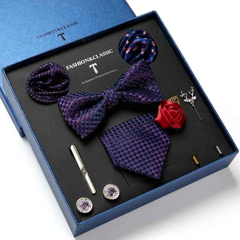 Dark Grey Wedding Accessories for Men, Gift Box, Tie Pocket Squares, Cufflink Set, Necktie Box, Holiday Fashion, Wholesale