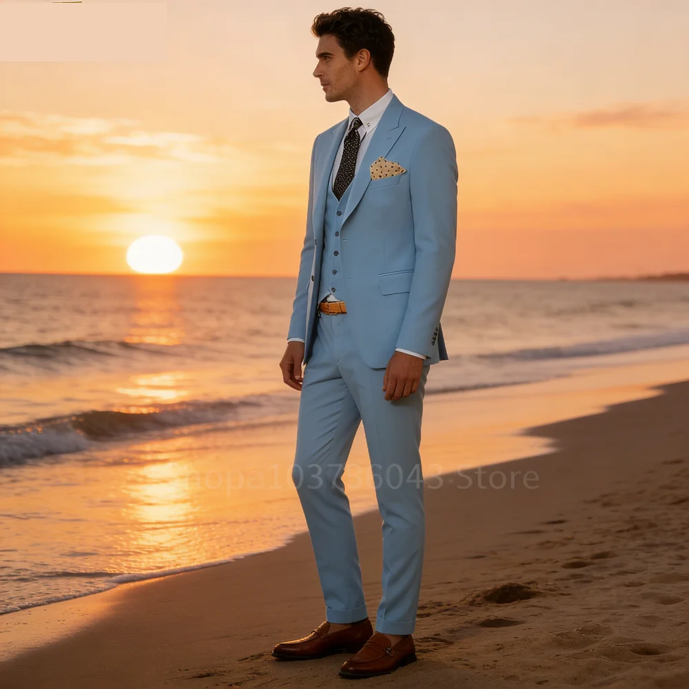 

Мужской костюм-тройка цвета хаки: приталенный смокинг с острыми лацканами, пиджак, жилет и брюки для свадьбы, танцев и вечеринок