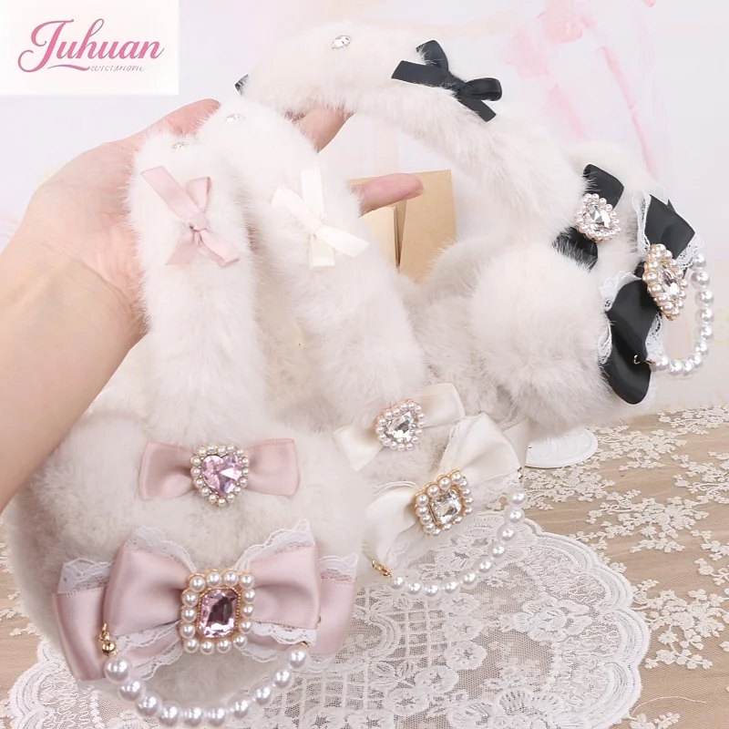 Kawaii Japanese Handmade Sweet Mass-produced Soft Girl Fluffy Big Love Bow Warm Ear Protection Earmuffs Ear Cover Earmuffs Women