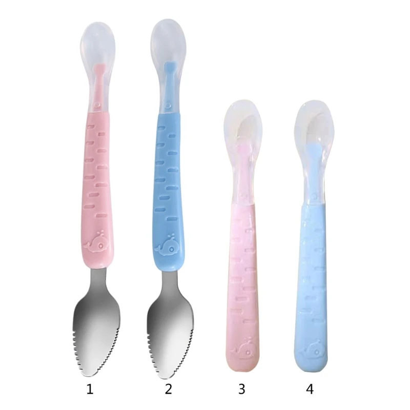 Baby Feeding Spoon Scraper Spoon Silicone Fruit Puree Spoon Supplementary Feeder Dual-Head Spoon Toddler Cutlery