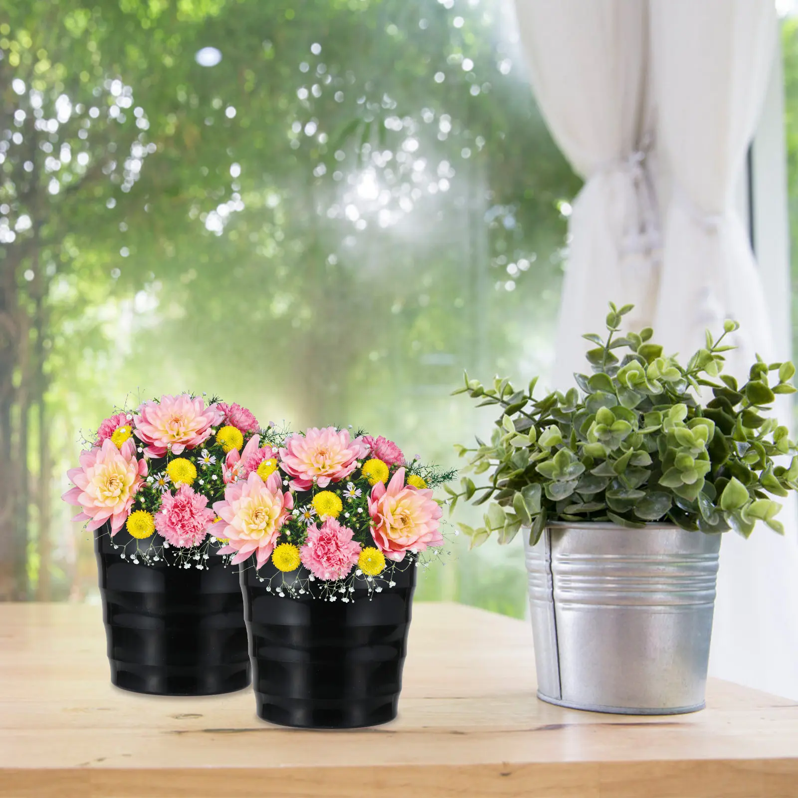 

2Pcs Thickened Plastic Flower Pots Smooth Texture Drainage Hole Home Garden Planters Succulent Indoor Outdoor Herb Pots