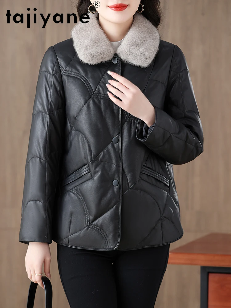 TAJIYANE Vera pelle di pecora Piumino d'anatra Donna di lusso Collo in pelliccia di visone Piumino Giacche in vera pelle 2025 Abbigliamento donna 