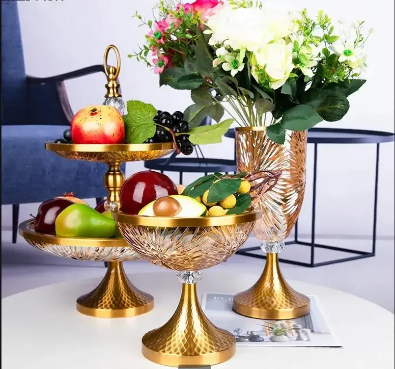 

Light Luxury Crystal Glass Fruit Plate High-foot Dessert Cake Living Room Desktop Snack Candy Tray Home Tableware