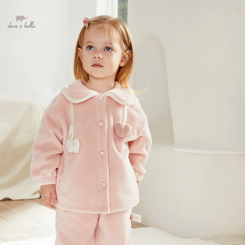 Dave Bella Children Girl\'s Pajamas Suit 2023 Winter New Fashion Casual Comfortable Cute Sweet Gentle Two-Piece DB4237560