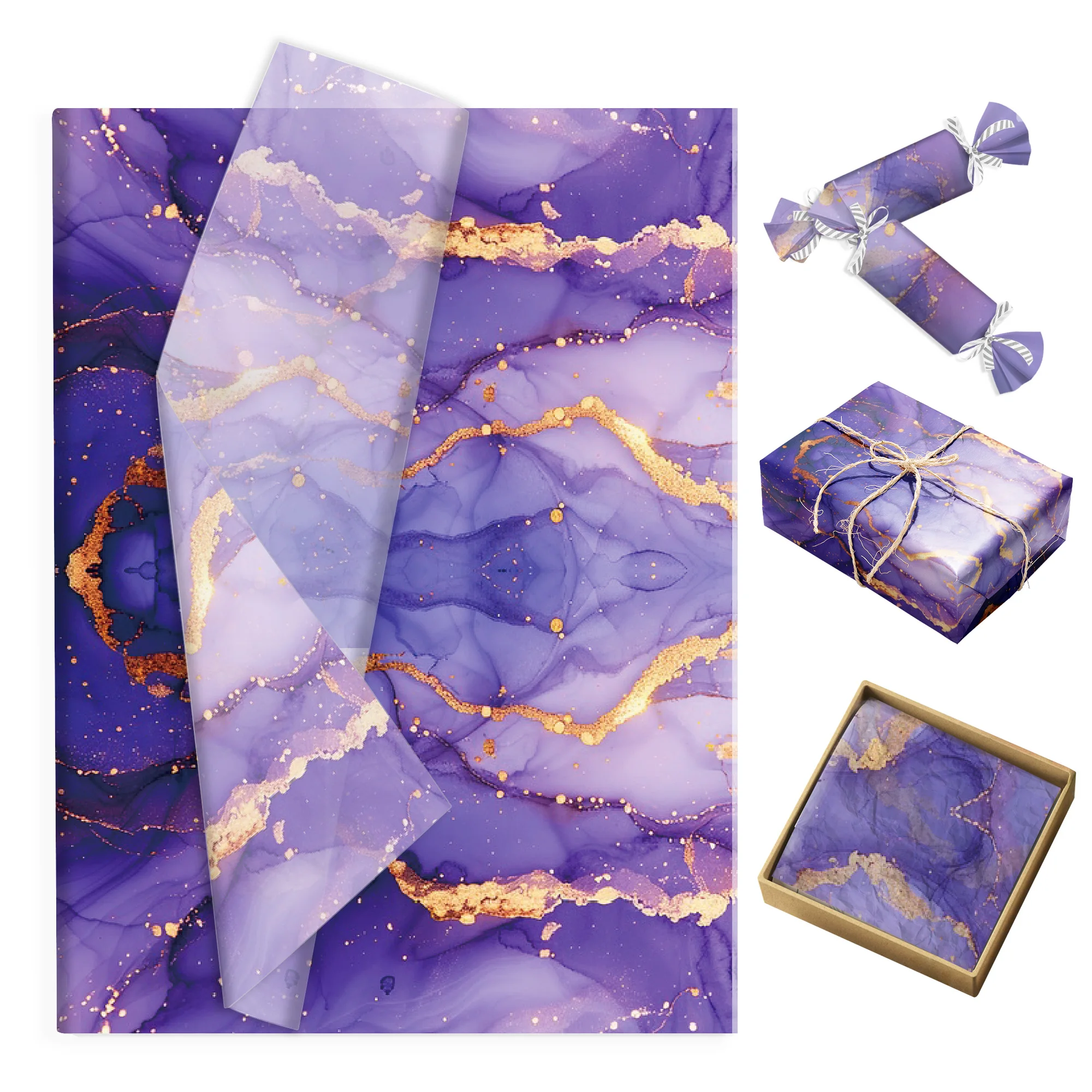 15/35 Stück Lila Farbverlauf mit Goldakzenten Dekorationspapier DIY Geschenkverpackungspapier Geburtstag Hochzeit Dekoration – Detail 2