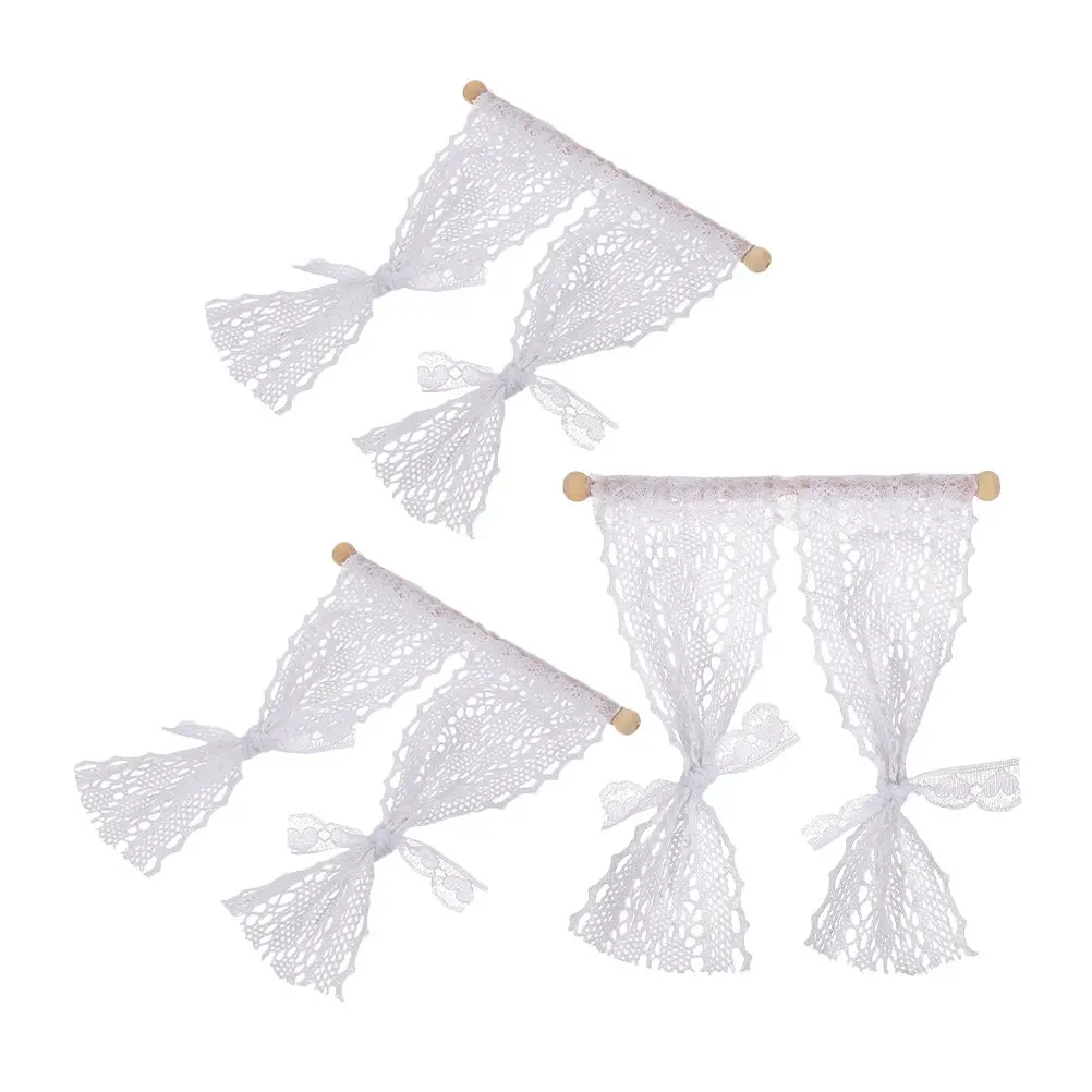 3Pcs Lace Curtains Mini House Props Lifelike Design Compact Lightweight for Miniature Scene Layout Photo Prop