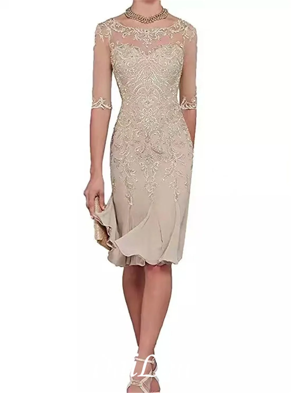 Halbarm Chiffon Mutter der Braut Kleider knie Länge Mutter Formale Kleid Partei Abendessen Prom Kleid Braut