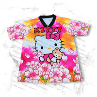 MINISO Hello Kitty Flowers Tshirt Cartoon Sportswear Women Men V-neck Loose Casual Lightweight Breathable Streetwear Kid/Adult
