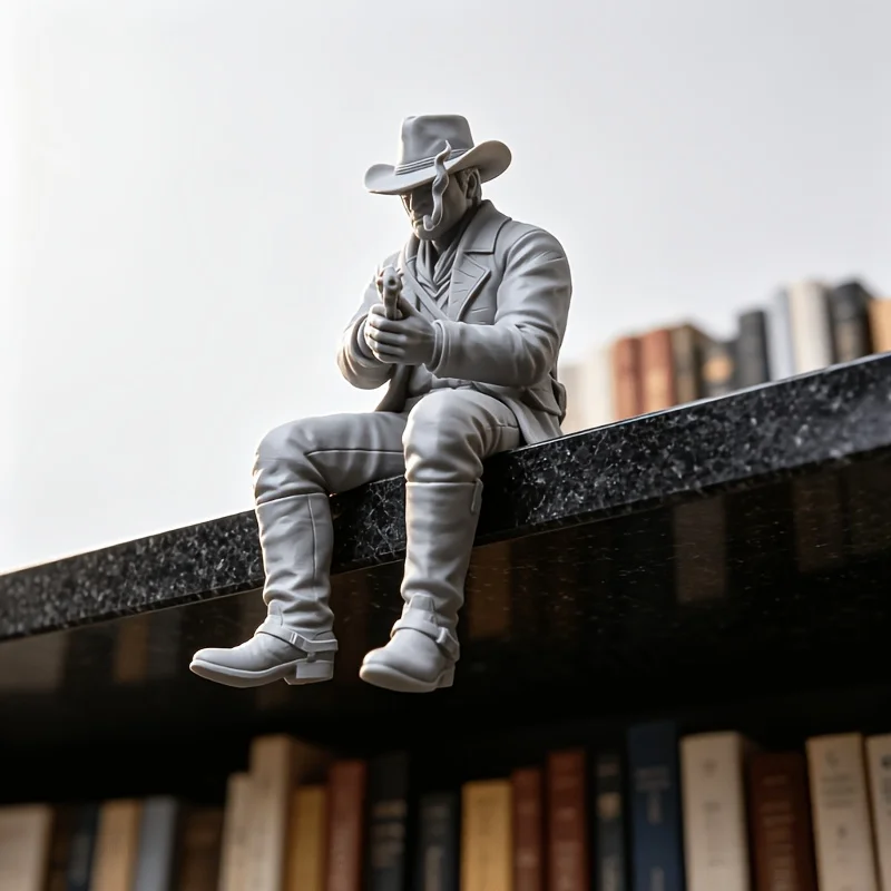 1-Piece Western Cowboy-Style Ornament, 3D Printed Sitting Posture Figurine, Wild Gunfighter Shelf Statue, Suitable for Game Room Display, Western Novel Bookshelf, Rustic Vintage Cabinet