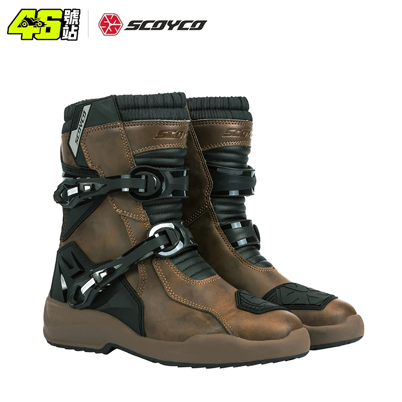 SCOYCO MT038 Motorcycle mid-tube boots riding boots leather TPU protective shell high-tube Protector shoes riding equipment