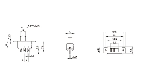 SS12F15VG7 7MM handle height horizontal handle / lever type toggle switch 3 feet 2 gears