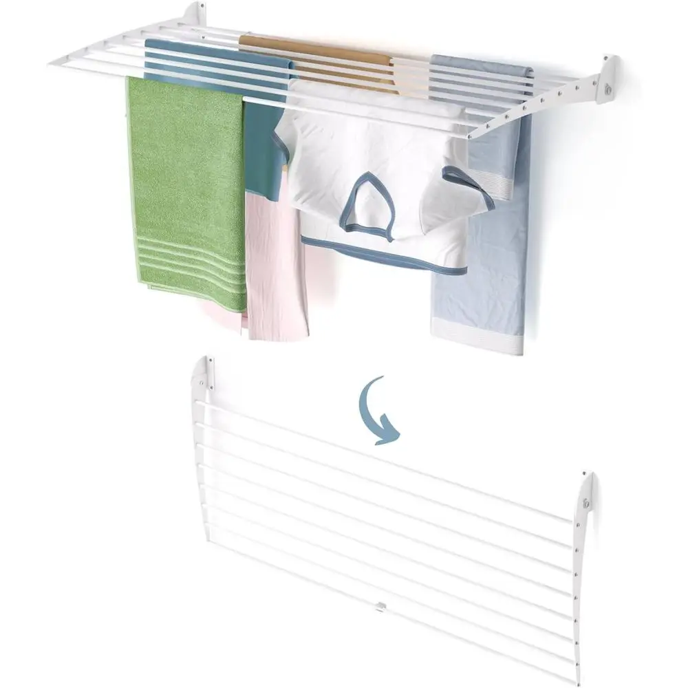 

Белая настенная сушилка для белья из алюминия и стали, 118 см, для использования в помещении и на улице